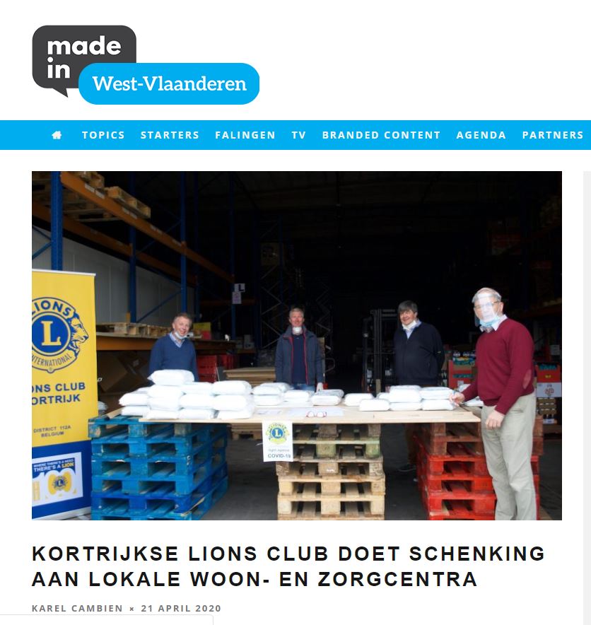 Lions Belgium 15.000 mondmaskers geschonken door LC Kortrijk