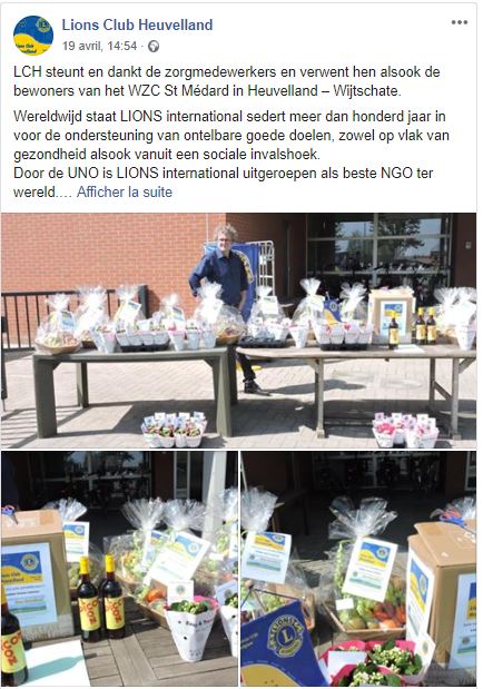 Lions Belgium Lions Heuvelland steunt en dankt de zorgmedewerkers van het WZC St Médard in Heuvelland – Wijtschate
