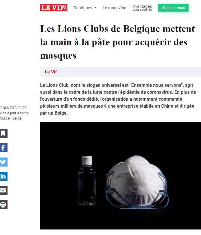 Lions Belgium Ensemble nous servons ! Communiqué de presse par les Lions Clubs de Belgique