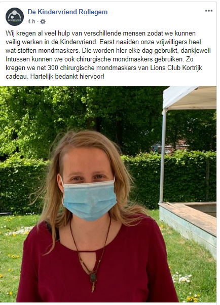 Lions Belgium 300 chirurgische mondmaskers van Lions Club Kortrijk cadeau aan De Kindervriend